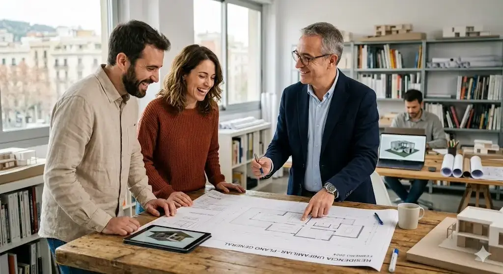 Reunión de planificación con clientes en nuestra empresa de reformas en Madrid